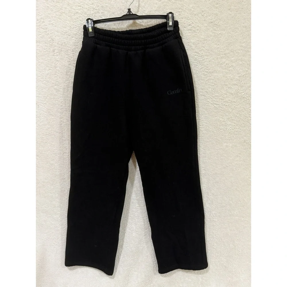 Comfrt Pants Adult Medium Black Wide Leg Heavyweight Fleece Sweatpants 26x28.5